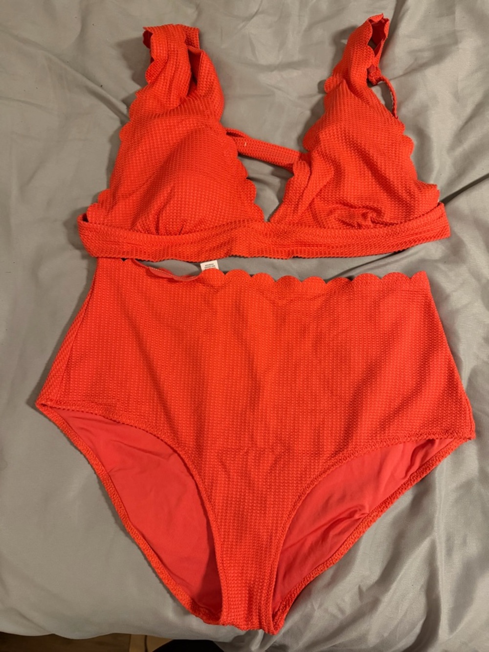 aerie Red Scalloped High-Waist Bikini Set